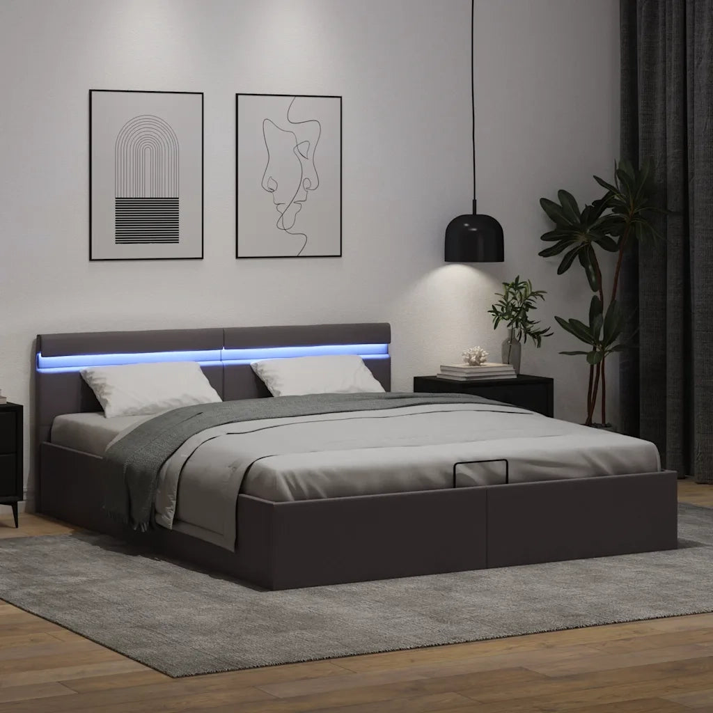 Giroletto Contenitore Idraulico LED Grigio Similpelle 160x200cm
