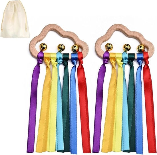 Set di 2 rammelliatori di tessuto di legno sensoriali educativi per neonati 0-12 mesi