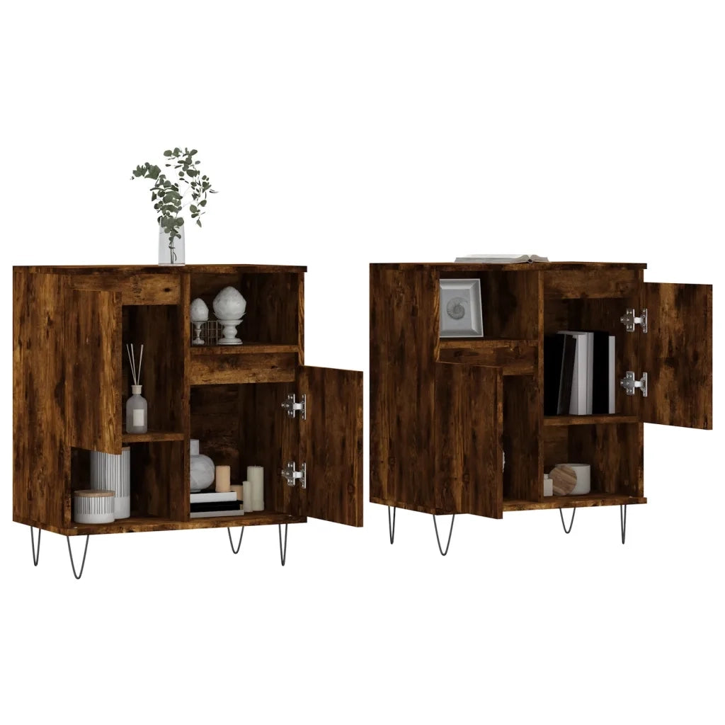 Credenze 2 pz | Madia | Buffet da pranzo | Armadio da pranzo Rovere Fumo in Legno Multistrato