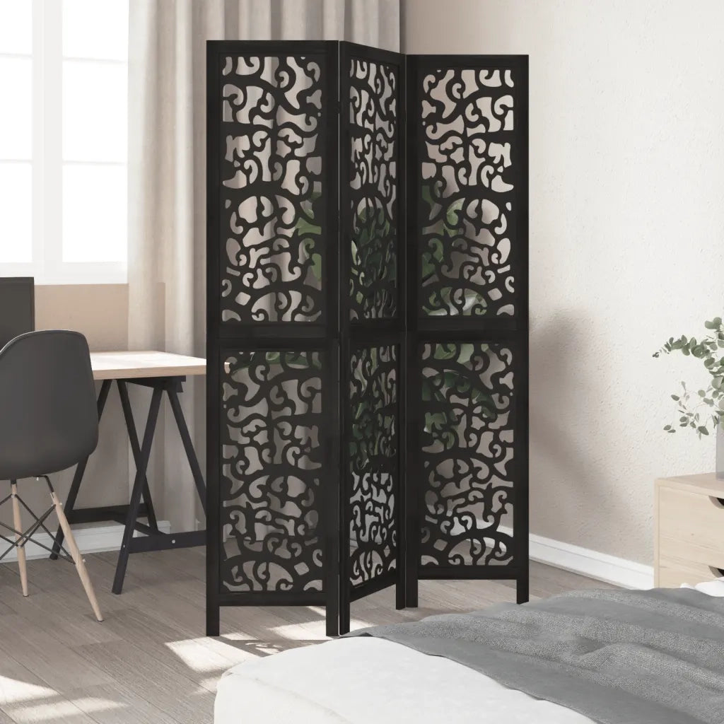 vidaXL Divisorio Ambienti 3 Pannelli Nero Legno Massello di Paulownia