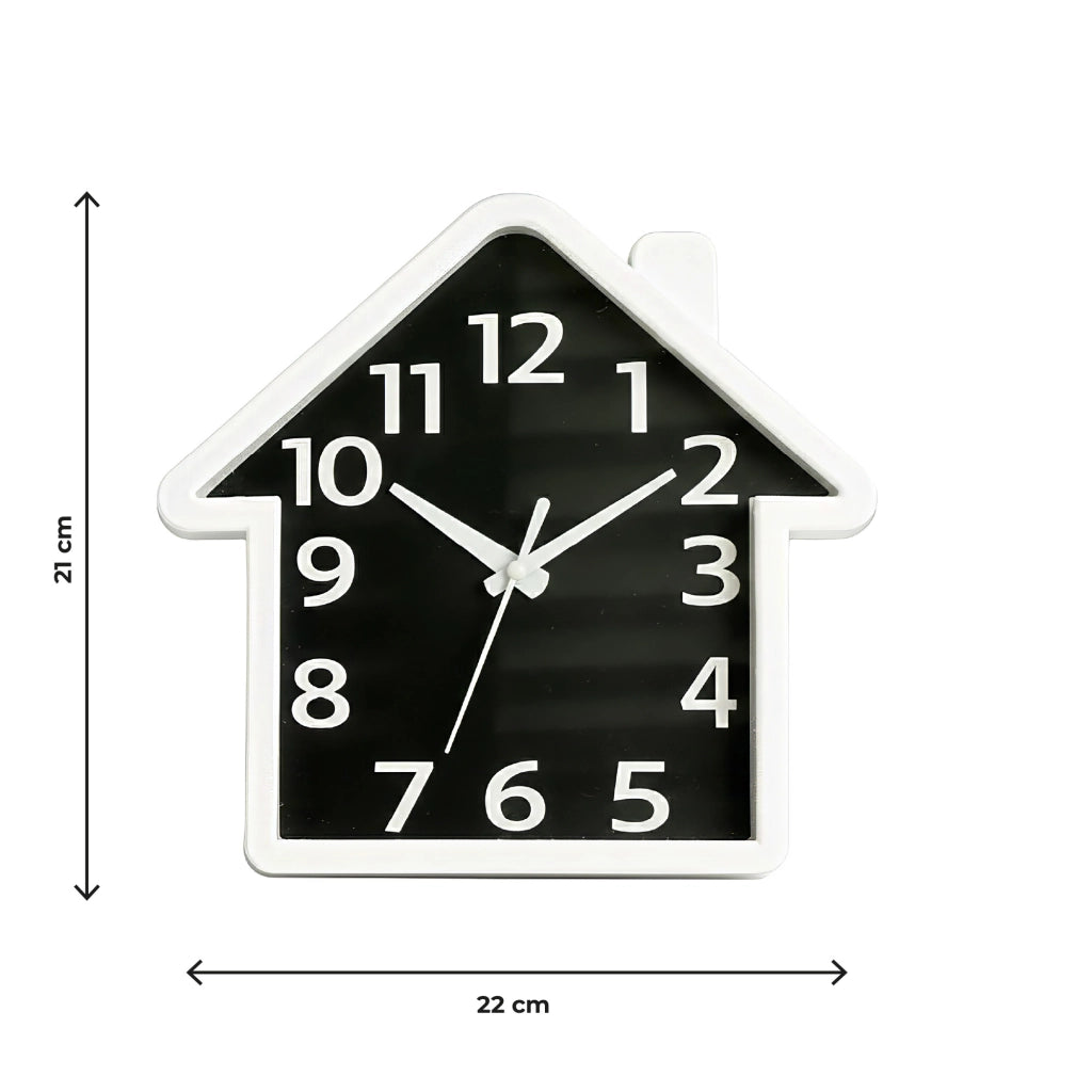 Orologio da Parete a Forma di Casa 22x21 cm Design Moderno Bianco e Nero con Numeri Grandi Decorativo per Soggiorno Cucina Cameretta e Ingresso Nero