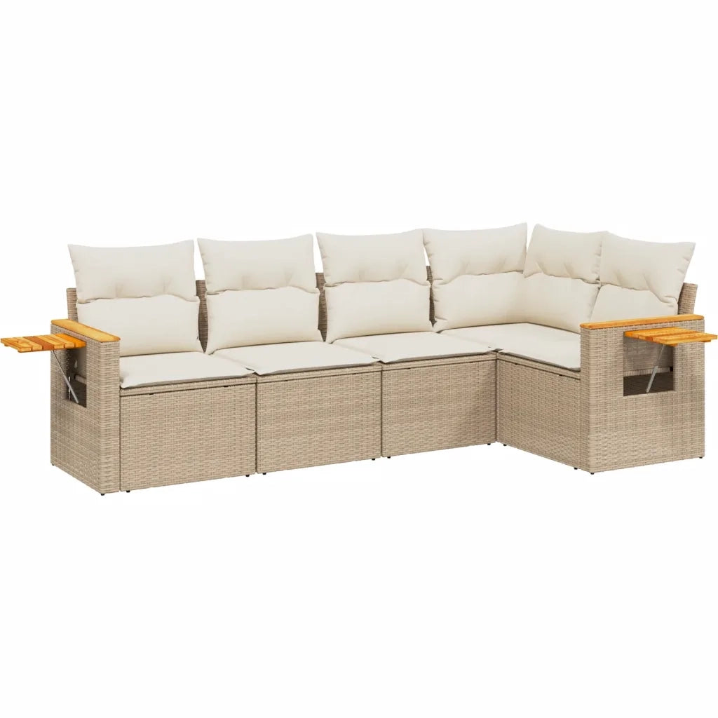 Set Divano da Giardino 5 pz con Cuscini Beige in Polyrattan 3259188
