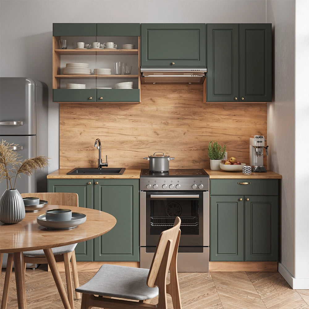 Cucina componibile Fame-Line Verde-oro rustico/Rovere dorato 200 cm, PL Rovere Vicco