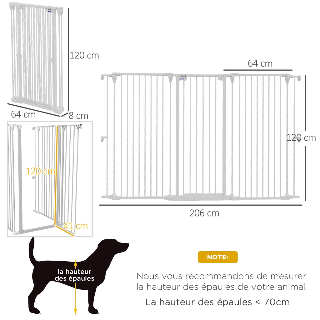 Barriera per cani a 3 pannelli pieghevole con porta ¨C zephmum ¨C bianco