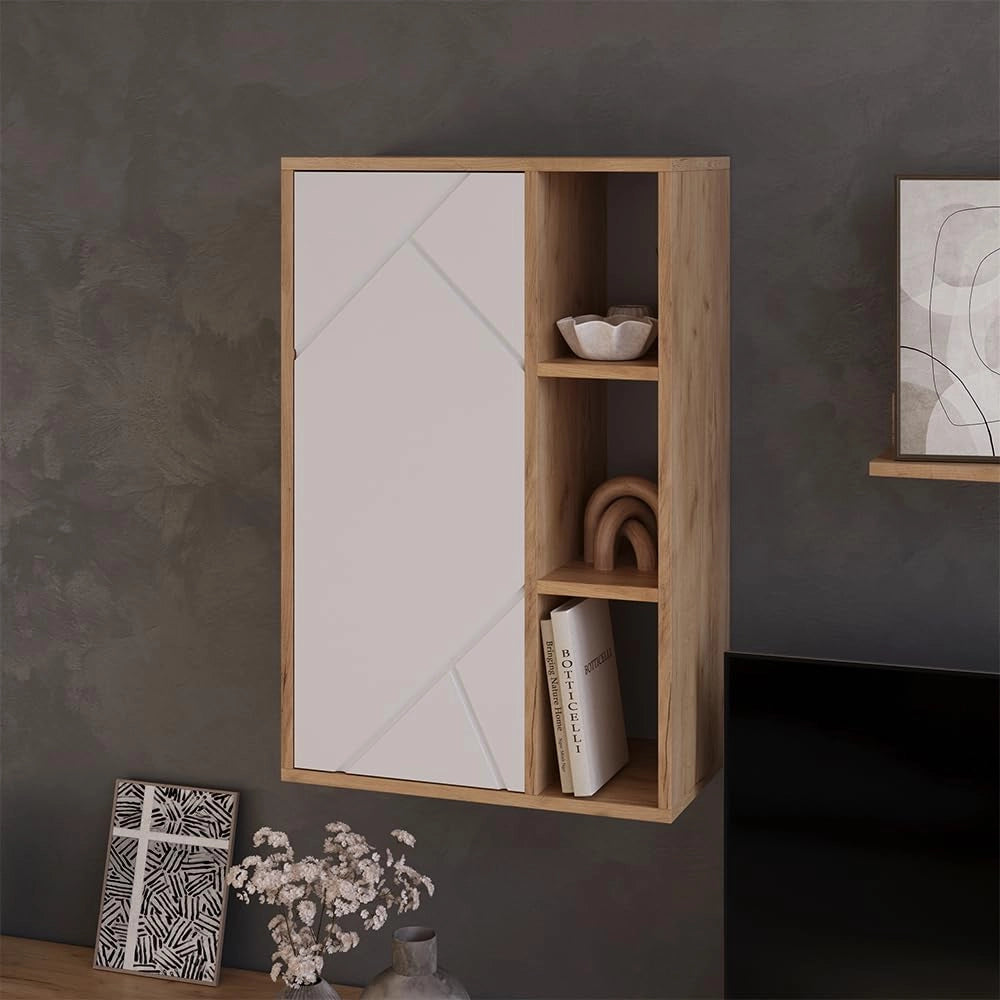 Libreria da parete Berno, Quercia dorata/bianco, 50.1 x 78.4 cm con 3 scomparti aperti