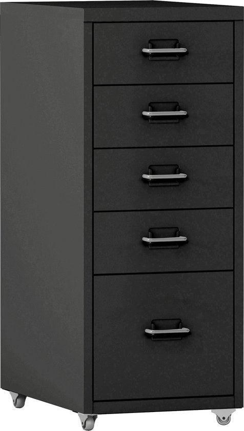 Cassa da Ufficio Moss - Cassetto - Su Ruote - 69x28x41 cm - Nero - Acciaio - Design Stilizzato