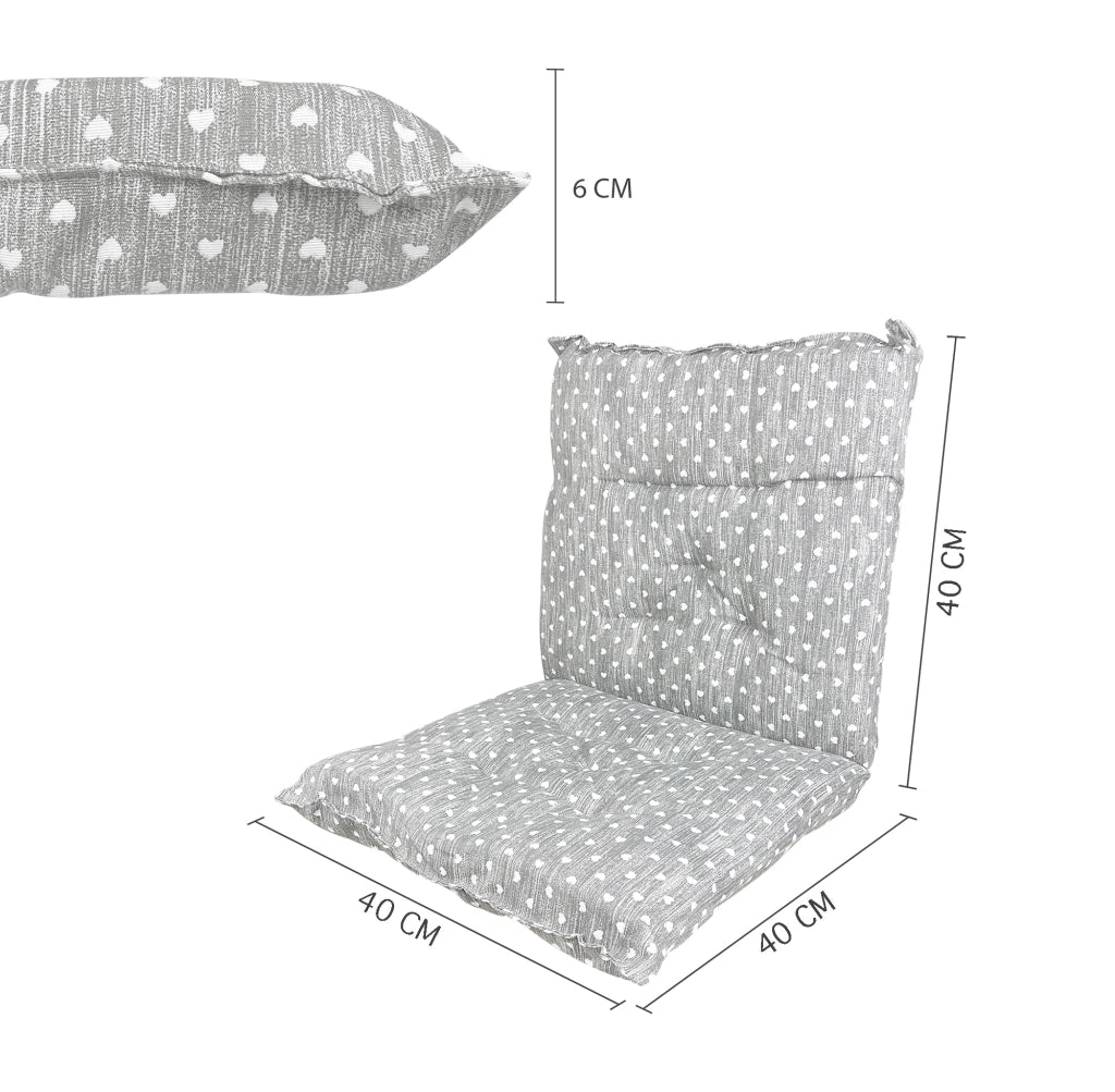Set Cuscini Sedia Con Schienale Imbottiti Con Laccetti Banda Elastica 40 x 80 Cm CuoricinoGrigio - 2 Pezzi