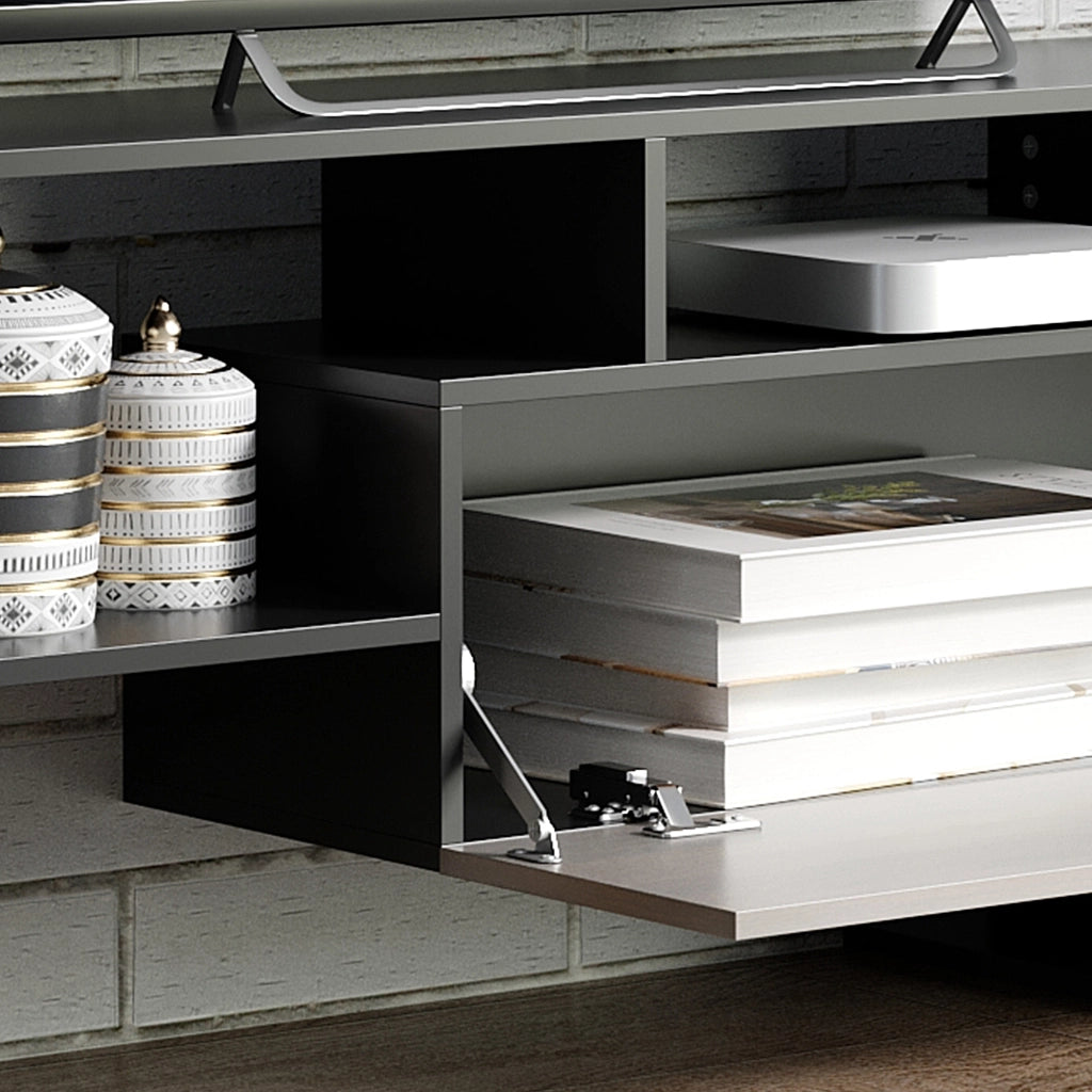 Mobile TV con credenza e scaffale a parete ¨C zephmum ¨C nero e marrone 153.6x25x42cm