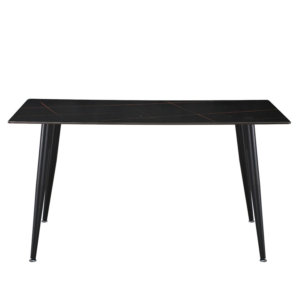 Tavolo da Pranzo Kilo 160×90 cm in Ceramica Effetto Marmo Nero con Venature Oro e Gambe Nere