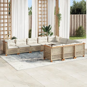 Set Divano da Giardino 10 pz con Cuscini Beige in Polyrattan 3262036