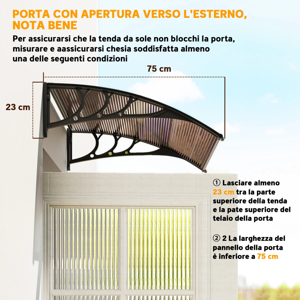 Pensilina da Esterni Impermeabile e Anti-UV, in PC, PP e Alluminio, 75x100x23 cm, Marrone e Nero