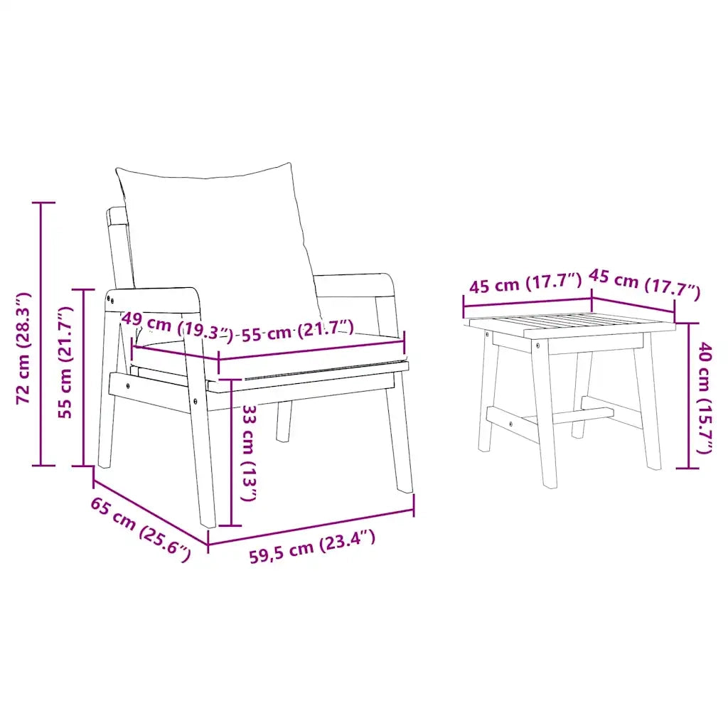 Set bistrot con cuscino 3 pcs Marrone Legno di Acacia Massello 4106456