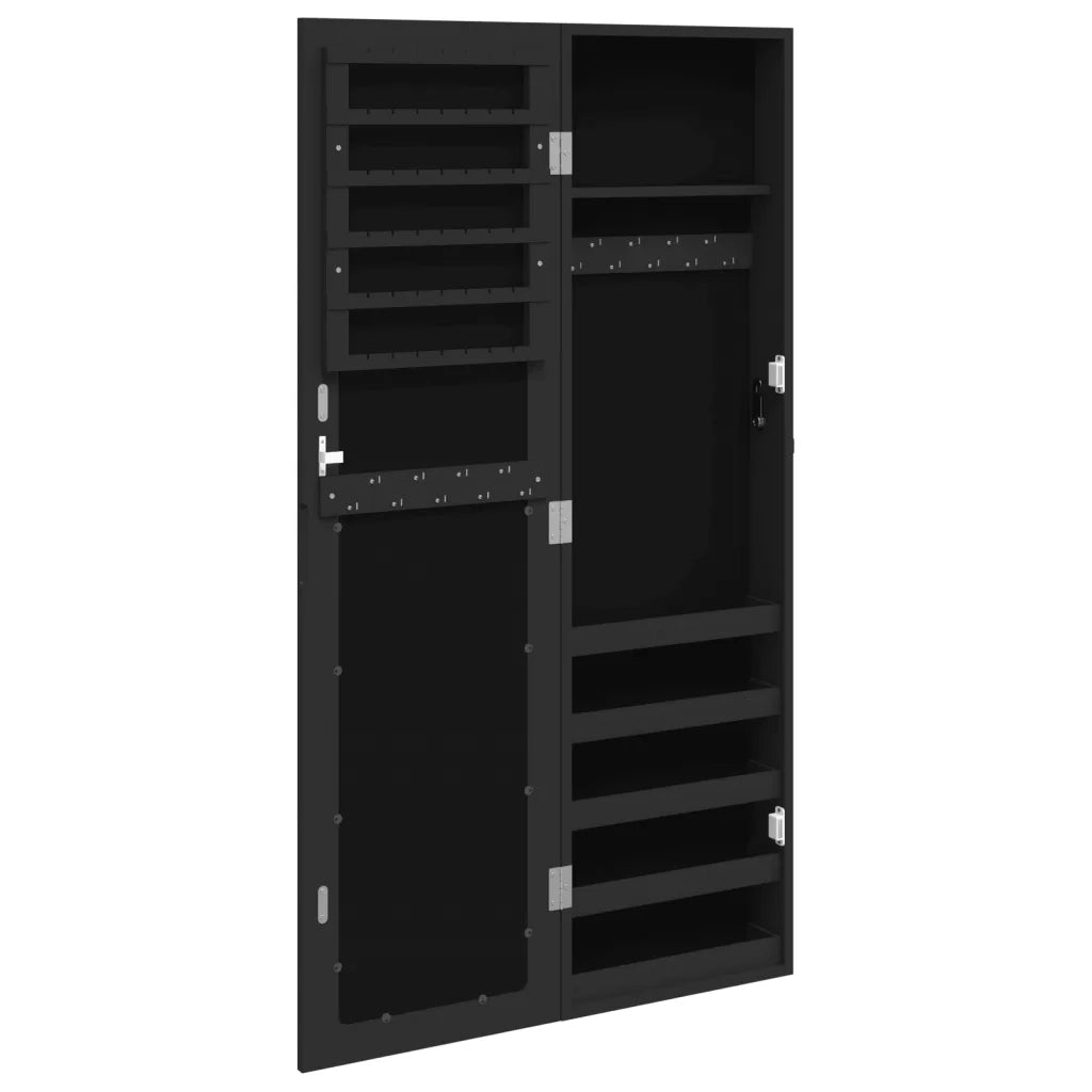 Armadio Portagioie con Specchio a Muro Nero 30x8,5x106 cm CFW1405600
