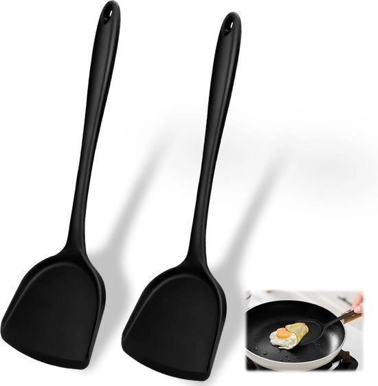 Impastatrici in silicone per wok - Resistenti al calore - Utensili da cucina - Nero - Spatole antiscivolo - Set da 2 pezzi