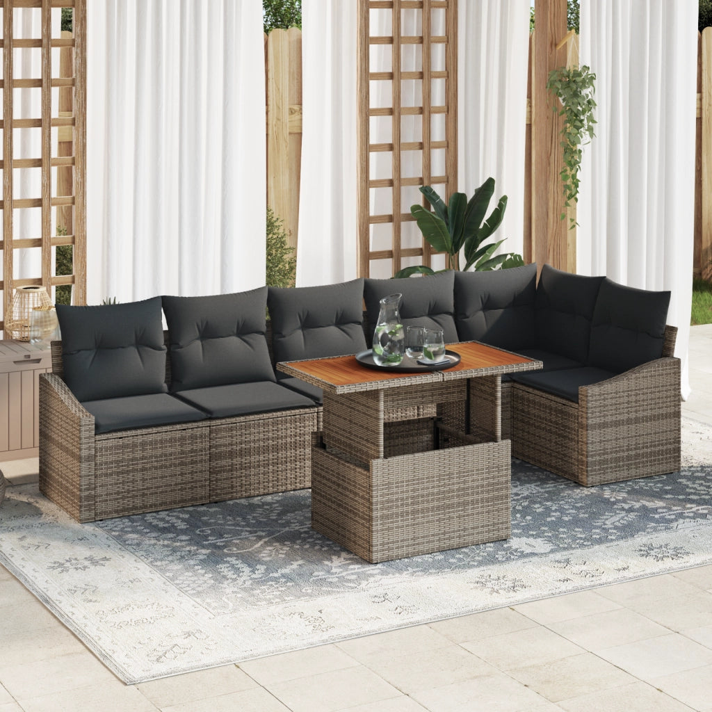Set di divani da giardino a 7 pezzi con cuscini Grigio Polyrattan