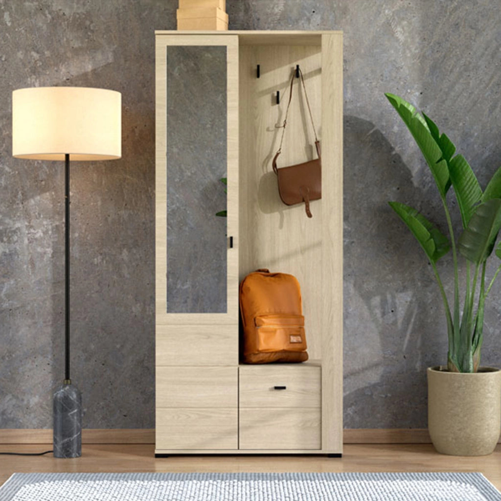 Vique, Mobile da Ingresso Specchio Incluso, 87x36x197h cm Marrone Rovere