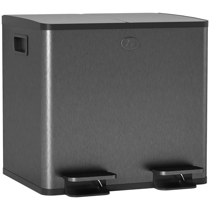 BIDONE IMMONDIZIA A 2 SEZIONI DA 15L CON CHIUSURA SILENZIOSA, IN ACCIAIO INOX E PP, 41.7X36.6X43.2 CM, NERO