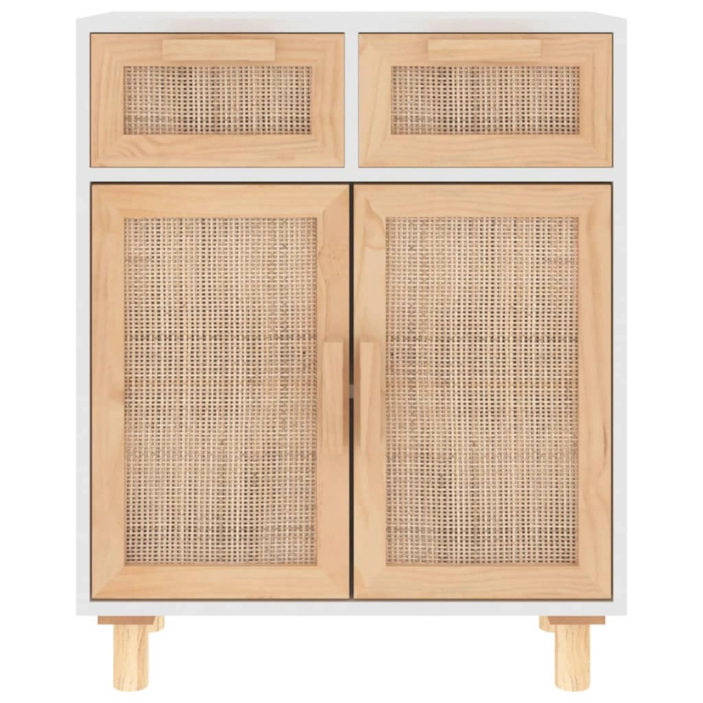 Buffet credenza cassettiera armadio mobile contenitore organizer per cucina soggiorno salotto 60 x 30 x 75 cm legno massello di pino e rattan naturale bianco 02_0030338