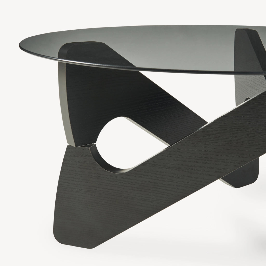 Tavolino da Caffè Reypio con Piano Rotondo in Vetro Fumé (ØxA) 70 x 35 cm - Nero/Grigio [en.casa]