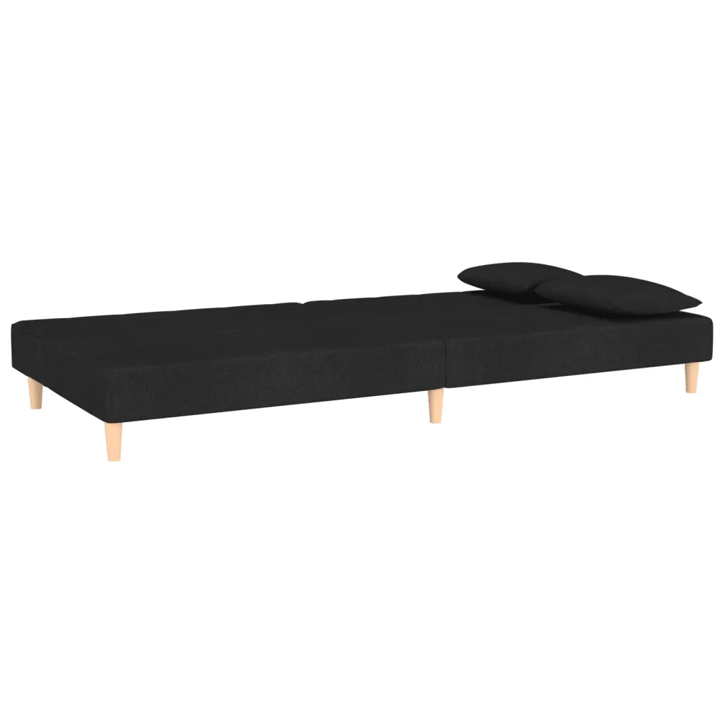 Divano Letto a 2 Posti con 2 Cuscini Nero in Tessuto 375889
