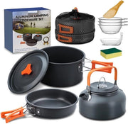 Impianto da campeggio da 10 pezzi, per 2-4 persone, contenitore da cucina e teiera, per escursioni, picnic, BBQ