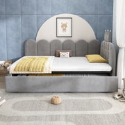 Letto divano estraibile 90 × 200 cm e 90 × 190 cm con vano letto, senza materasso, in velluto grigio