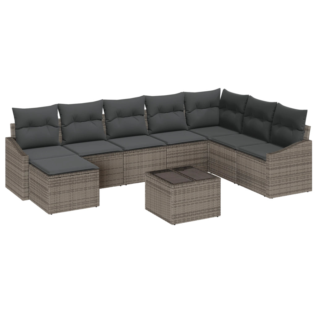 Set di 8 Pezzi Divano da Giardino con Cuscini Rattan Poliestere Nero