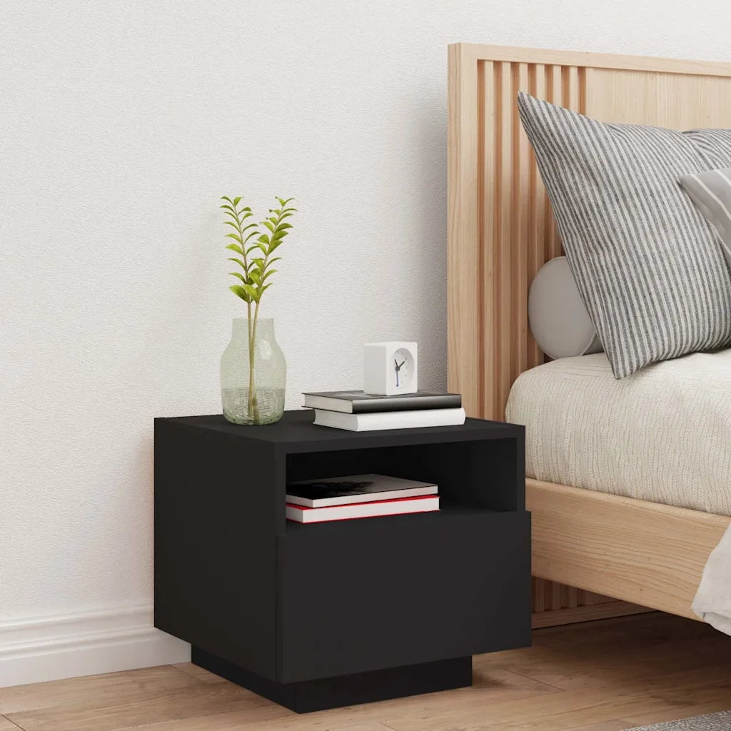 Comodino | Armadio da Notte | Mobiletto da notte con Luci LED Nero 40x39x37 cm