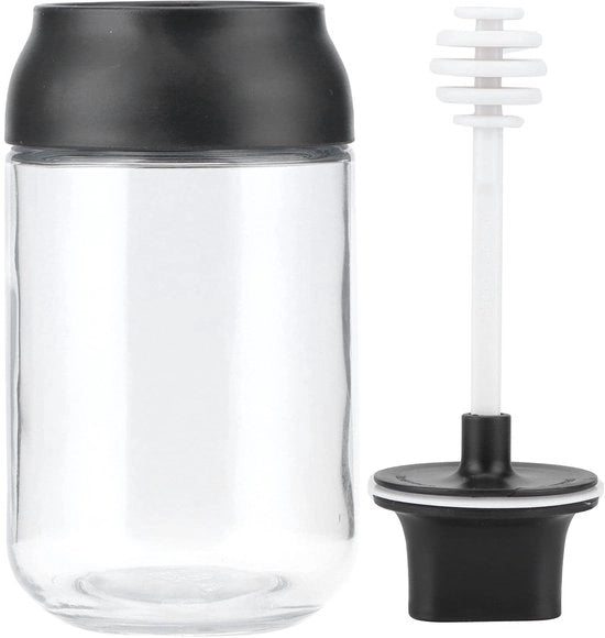 Jarra di Miele in Vetro - 250ml - Inclusa Cucchiaio - Design Minimalista - Adatta per la Cucina