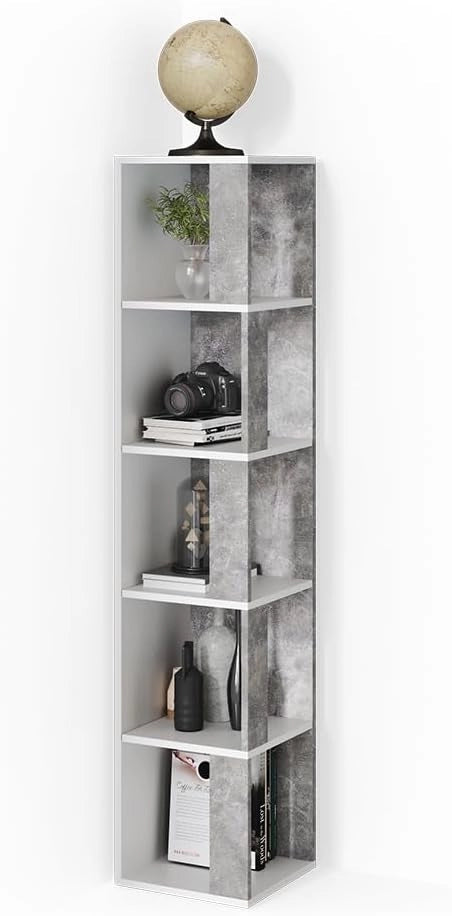Scaffale angolare Lio, Calcestruzzo, 33.3 x 162.2 cm, per riporre libri e decorazioni negli angoli della stanza