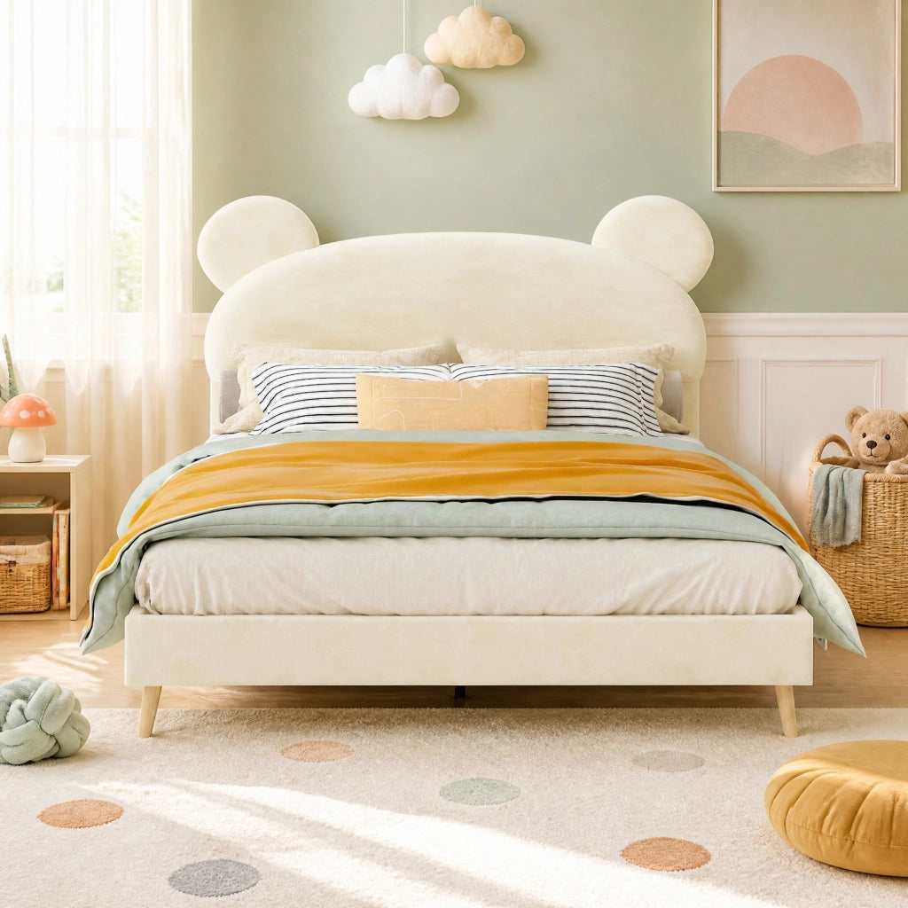 Letto per bambini imbottito con materasso a molle insacchettate 140x200 cm; beige