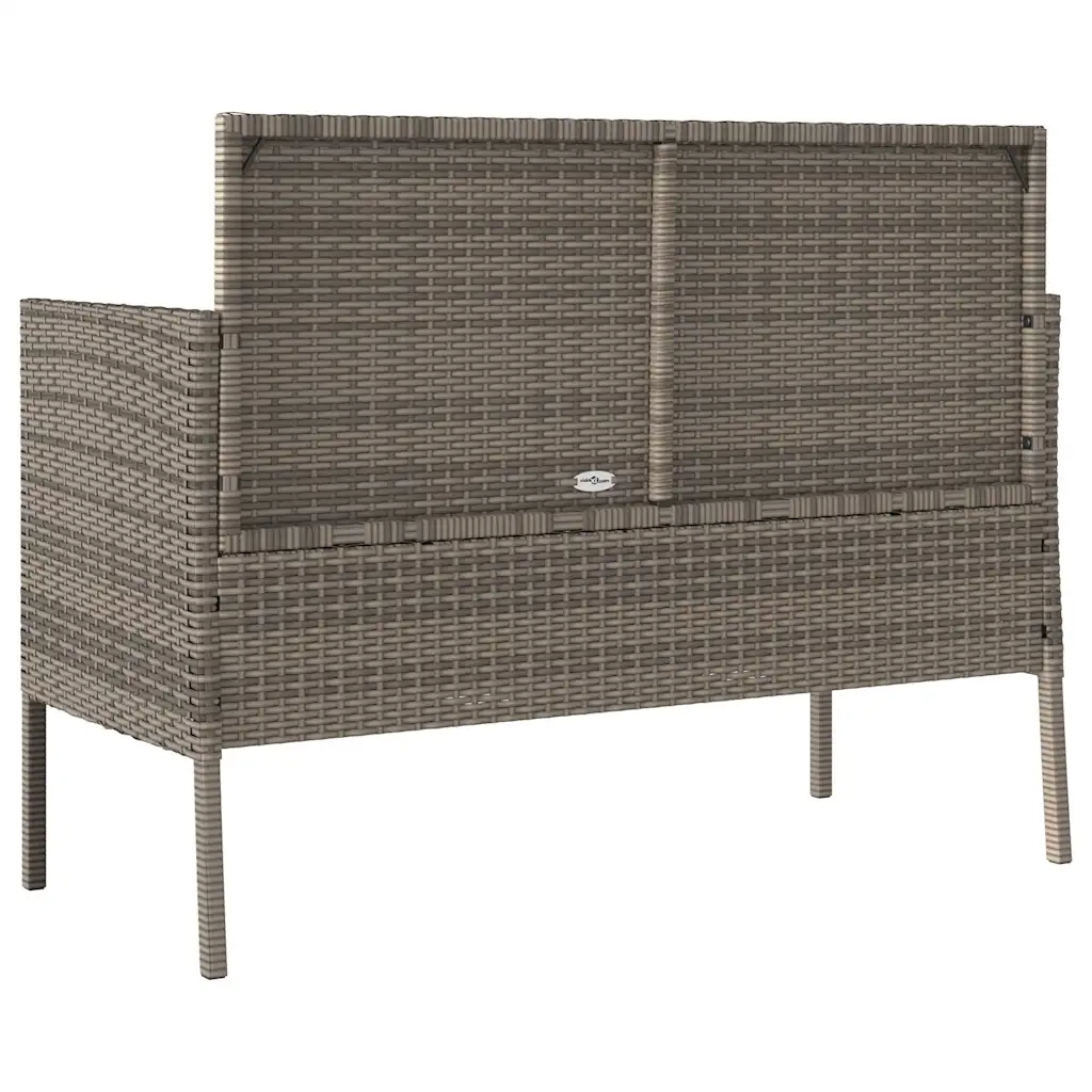 Panca da Giardino con Cuscini-Sgabello-Panca da esterno Grigia in Polyrattan 333039