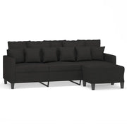 Divano | Divano da soggiorno | Sofa a 3 Posti con Poggiapiedi Nero 180 cm in Tessuto
