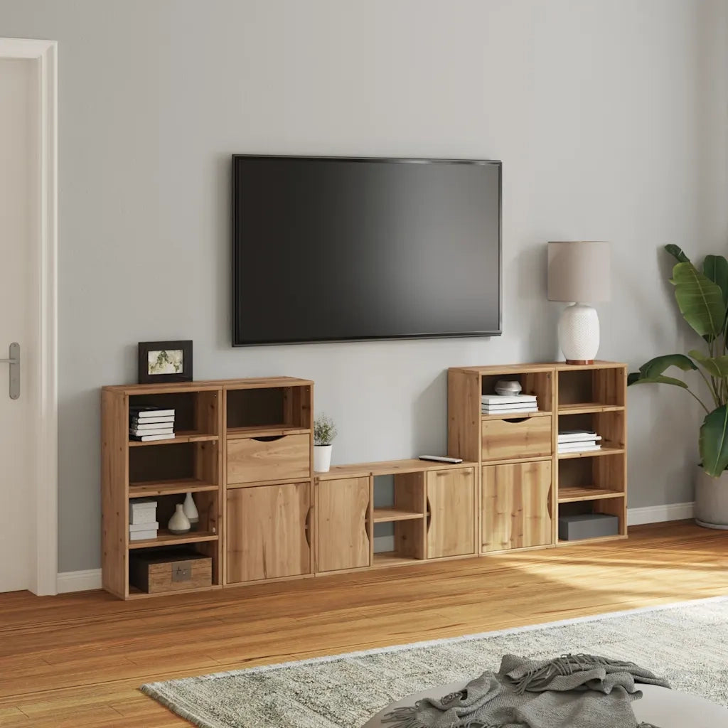 Mobile TV 5 pz con Contenitore ODDA in Legno Massello di Pino 3365370