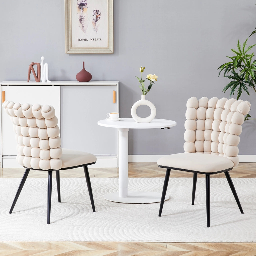 SEDIA DA PRANZO IN VELLUTO OFF WHITE CON GAMBE IN METALLO NERO