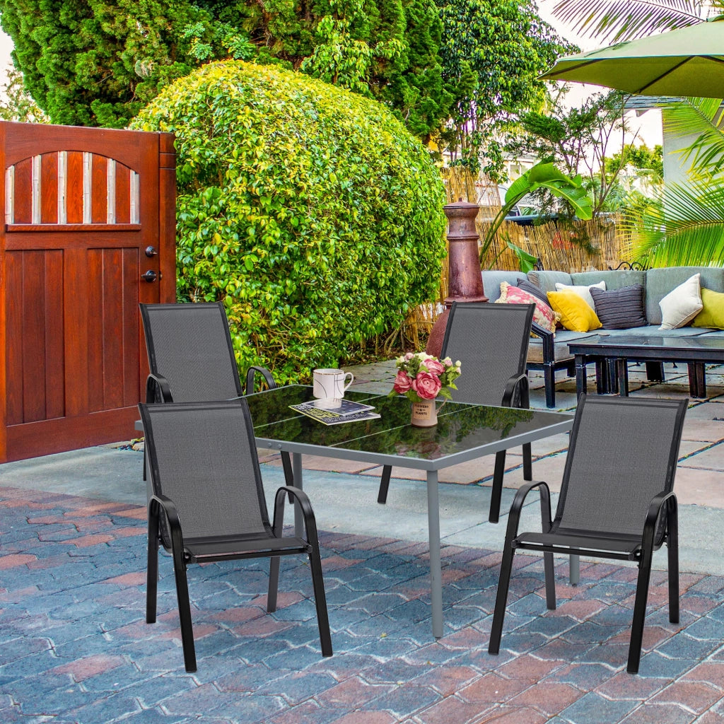 Set 4 Sedie da Giardino 70x54x90 cm in Metallo e Tessuto Nero