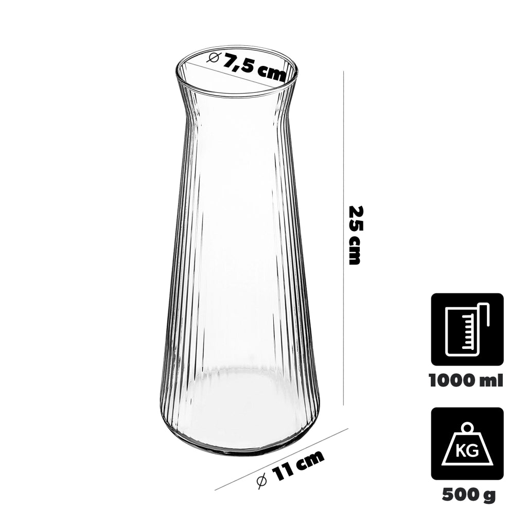 Caraffa in vetro KADAX da 1 litro (1000 ml) per acqua, limonata e altre bevande, con scanalature.