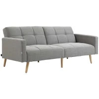 Divano Letto Matrimoniale con Tessuto Traspirante Effetto Lino e Schienale Regolabile, 205x88x80 cm, Grigio