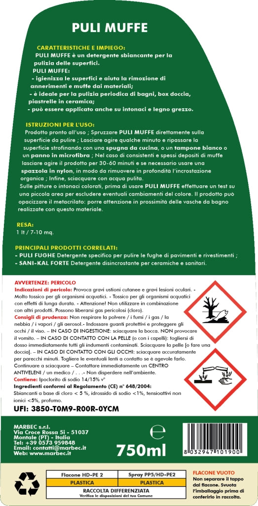 Detergente per rimuovere muffa PULI MUFFE   750MLx6Pz