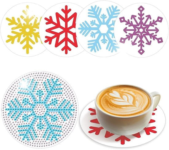Pittura a diamanti con sottostante in vetro per tazze da tè e bicchieri da vino, paesaggio invernale decorativo, 4 pezzi, sottostante in vetro, tavola da sottostante