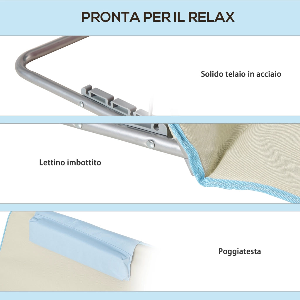 Sdraio da Spiaggia Pieghevoli Set 2 Pezzi ¨C zephmum ¨C Beige e Azzurro 53x124x35-45 cm