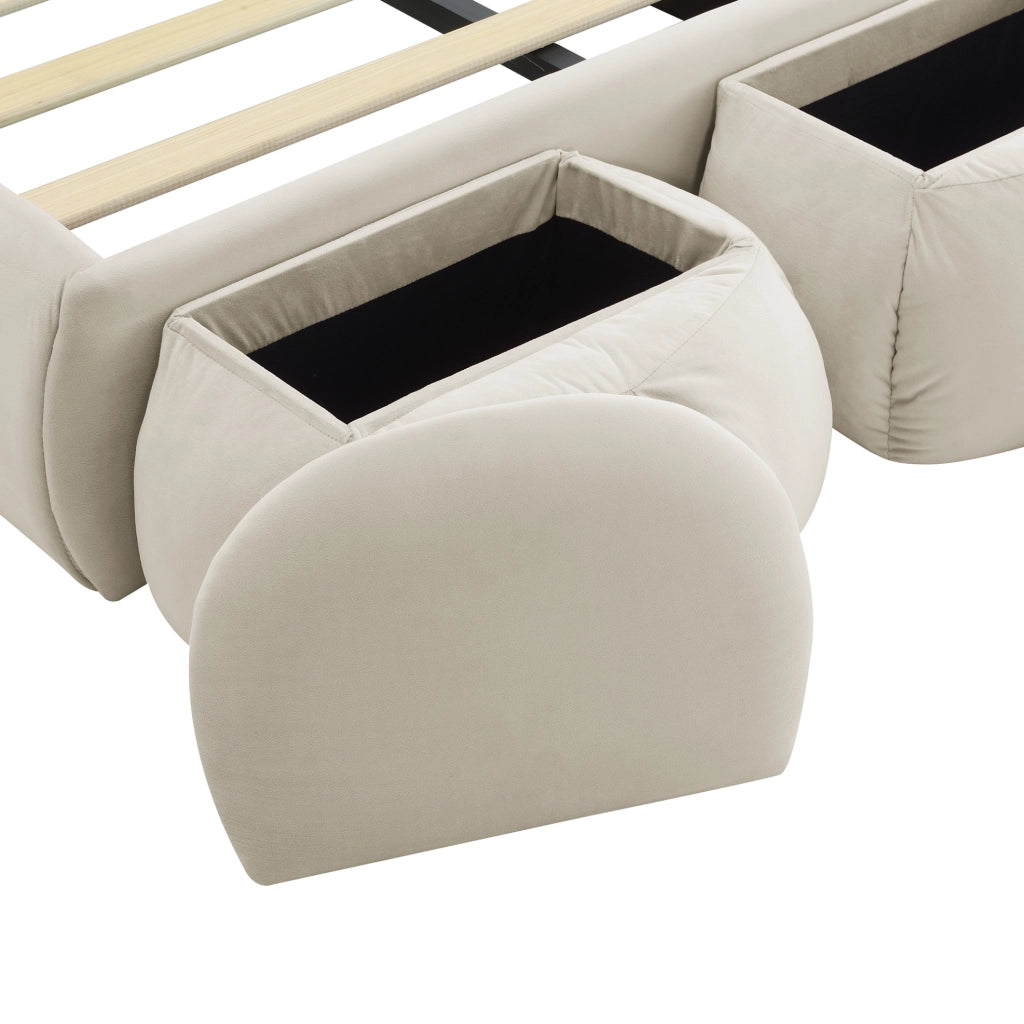 Letto imbottito con orecchie di coniglio, velluto beige, 90x200 cm