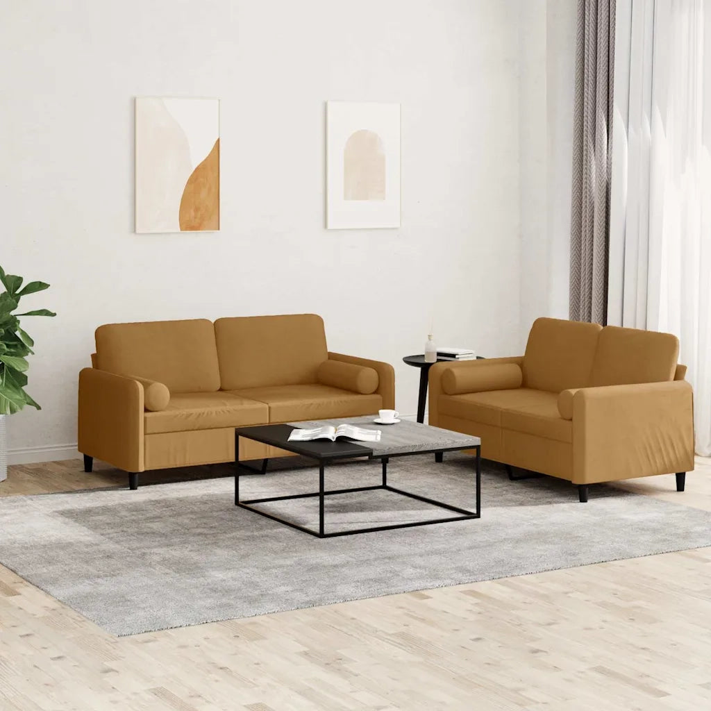 Set di Divani 2 pz con Cuscini Marrone in Velluto 3202001
