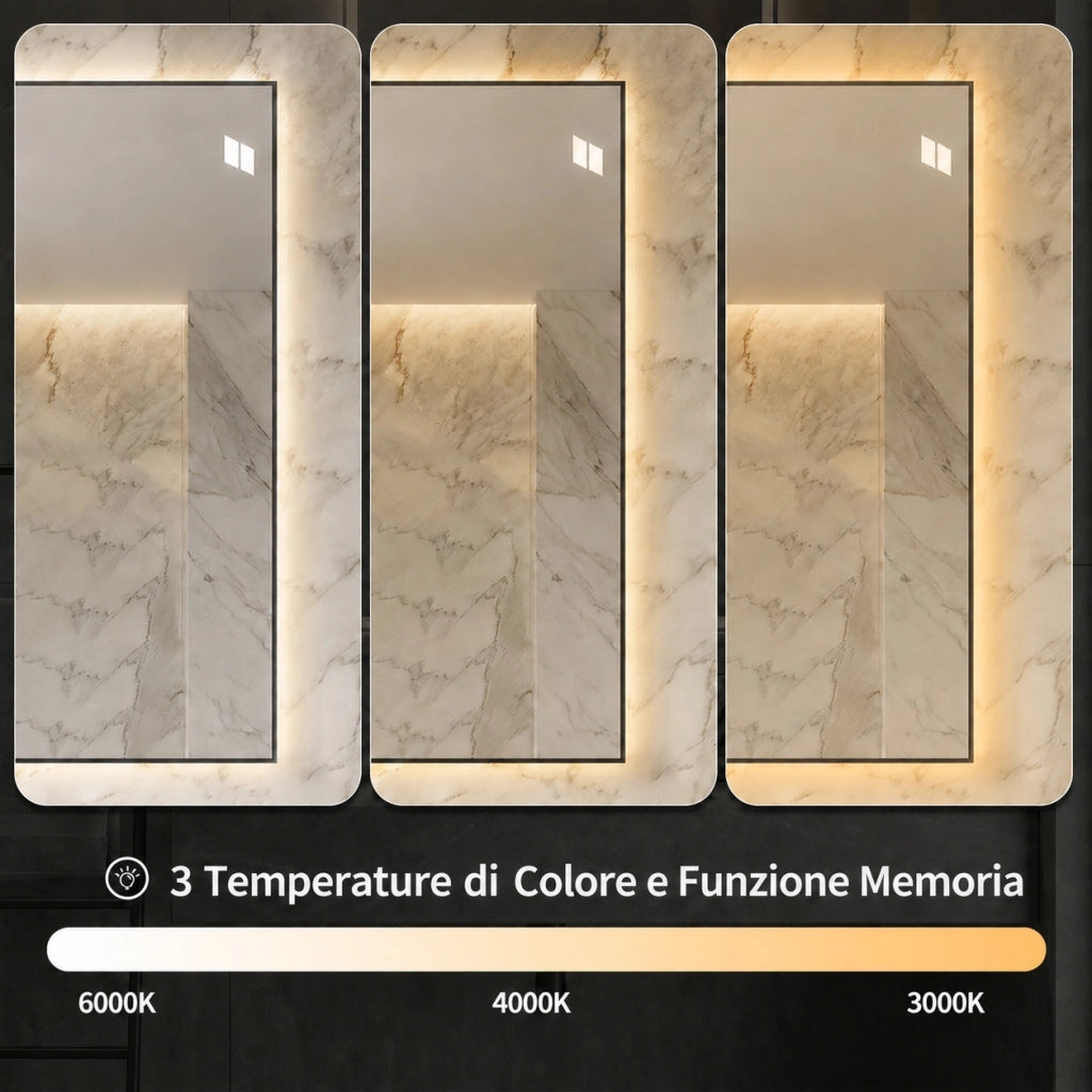 Specchio bagno led 60x80 cm retroilluminato antiappannamento; cornice in alluminio; argento