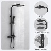 Kit doccia con miscelatore termostatico, soffione quadrato 20x20cm, doccetta quadrata 22x6.4cm, colonna doccia regolabile 73-115cm, nero
