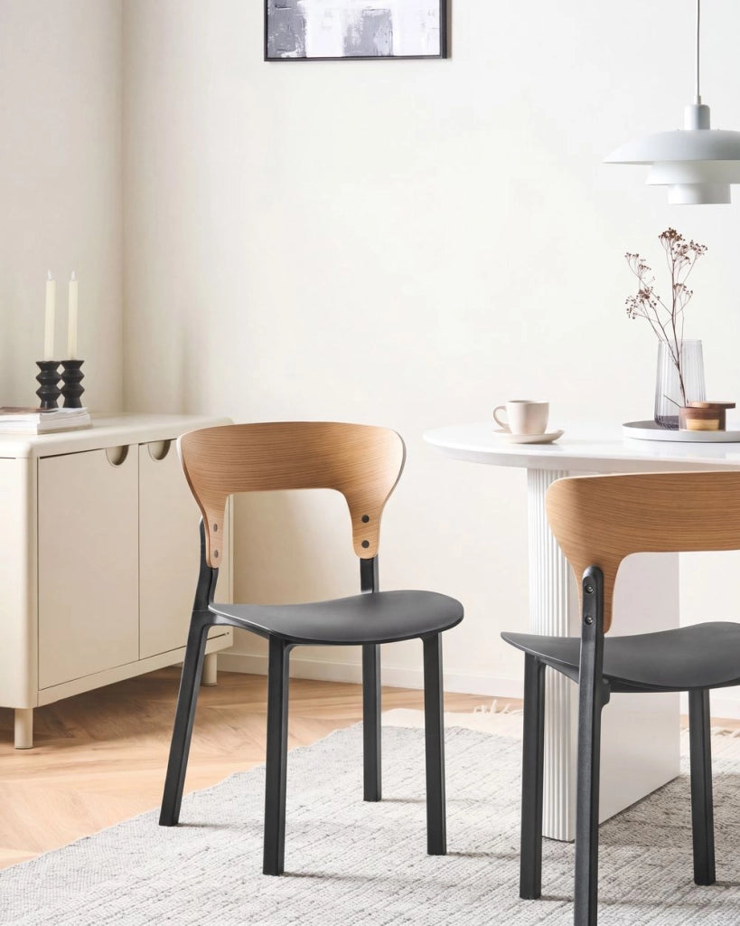 Set di 2 sedie da pranzo in gomma con struttura in legno Mobili da cucina per la sala da pranzo nero in stile retrò