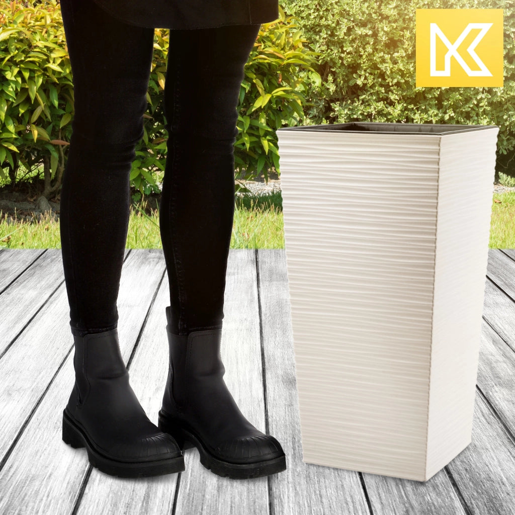 Vaso da fiori KADAX con inserto, coperchio, supporto per fiori, alto, da giardino, color crema, 24x47 cm