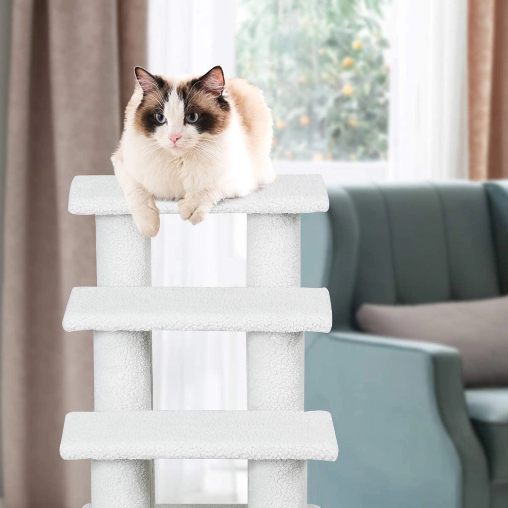 Scala per gatti a 4 livelli, scala per gatti fino a 25 kg, scala per cani, albero da arrampicata per gatti, 61 x 41 x 60 cm (bianco)