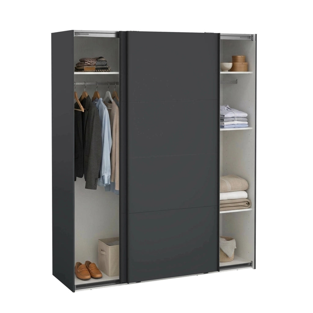 Guardaroba 2 ante\ Gomer, Mobile multifunzionale, Mobiletto scarpiera, Guardaroba porta scarpe, 179x65 h220 cm, Grigio