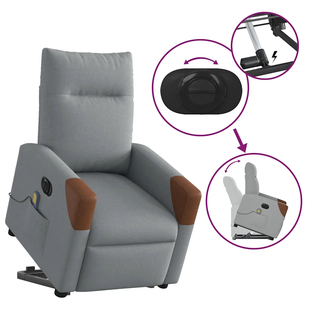 Poltrona Alzapersona Massaggi Elettrica Grigio Chiaro Tessuto
